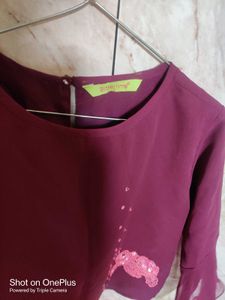 Maroon Embellished Bell Sleeve Top
