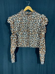 Black with Lepord Prints Puffed Tops(Women