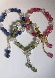 Beaded Charm Bracelets pair of three with floral c
