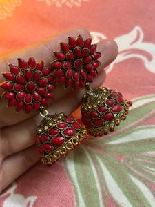 Red Jhumka Earrings