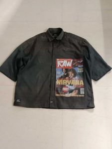 Oversized Cropped Graphic Print Shirt