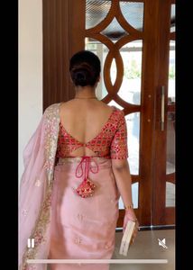 Organze Baby Pink Saree With Rani Blouse