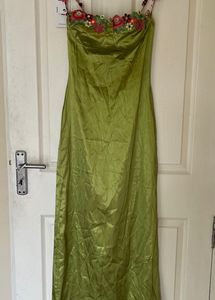 Flower Worked Green Bodycon Dress