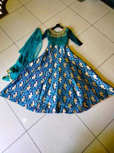 Elegant Teal & Gold Anarkali Dress