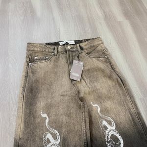 Bershka Wideleg Snakeprint Denim