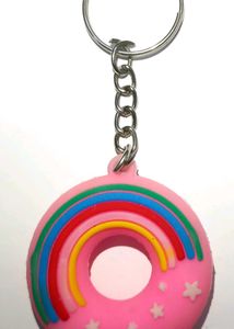 Pink Donut Keychain - Stars &amp; Rainbow Design