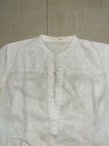 Elegant White Embroidered Kurti Set