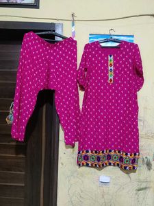 Pink Printed Kurti Set