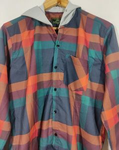 Multicolored Checked Printed Cap Attached Sweatshirt (Men)