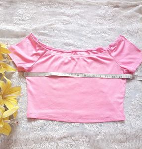 Pink Off-Shoulder Bellercore Shein Crop Top