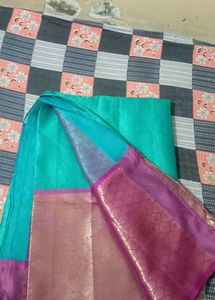 Cyan Blue And Purple Border Wedding Wear Saree