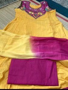 Pink &amp; Yellow Anarkali Set