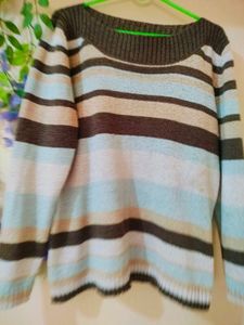 Striped Knit Pullover stretchable Sweater