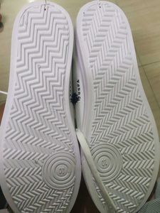 White Sneakers with Red &amp; Navy Stripes