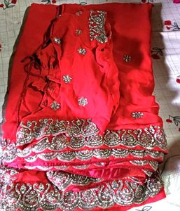 Red Embellished Saree