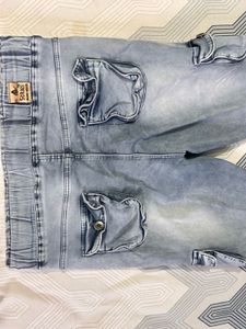Light Grey Elastic Waist Jeans