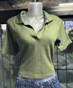 Green Polo Crop Top