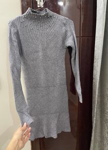 Gray Knit Sweater Dress