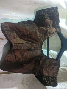 Elegant Brown Saree with stitched blouse