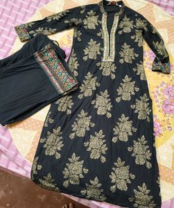 Biba Women Black Floral Regular Pure Cotton Kurta