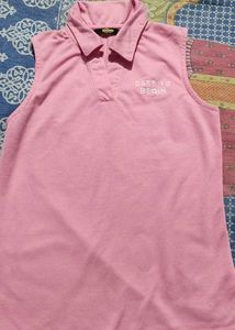 Roadster Pink Polo Collar Sleeveless Top