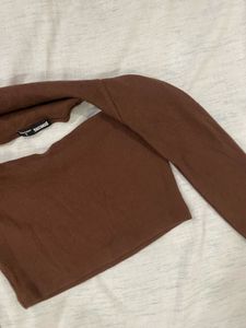 Brown Long Sleeve Crop Top