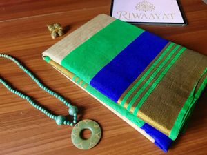 Green And Blue Cotton Saree