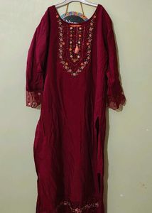 Indo Era Maroon Kurta Set.