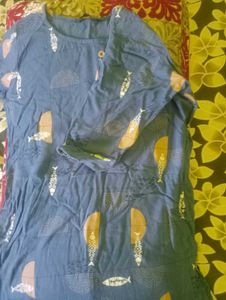Navy Blue Colour Top Cotton Blend 3 Four Sleeves
