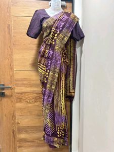Royal Plum Batik Print Cotton Saree