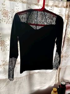 Formal Black Lace Top and Fitted Knee Length Skirt