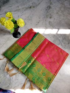Dual Shade Peach Colour Kanjivaram Saree