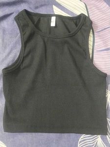 Black Ribbed Crop Tank Top