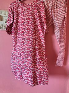 Red Printed Cotton Suit Set