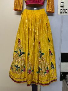 Full Work Embodiment Yellow Lehenga Choli