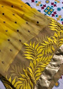 Yellow Kurti with Leaf + Polka Dots Design