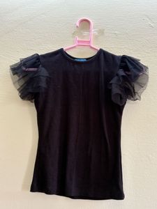 Black Tulle Sleeve Top