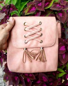 Blush Pink Lace-Up Sling Bag