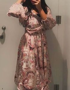 Paisley Print Bishop Sleeve Midi Dress