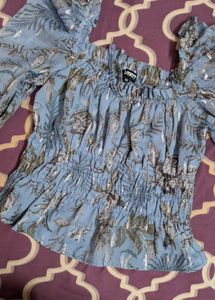 Blue Floral Smocked Top