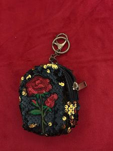 Sequin Rose Coin Pouch Keychain