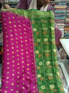 Elegant Pink &amp; Green Saree