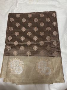 Brown And Beige Zari Work Banarasi Fabric