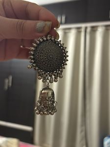 Oxidized Silver Jhumka Earrings