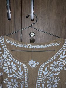 Chikankari Brown Short Kurti