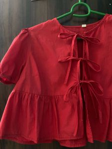 Cute Red Tie-Front Top
