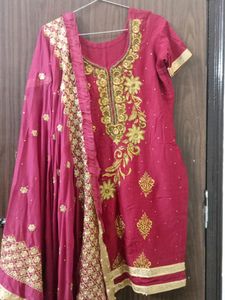 Maroon Suit With Golden Work