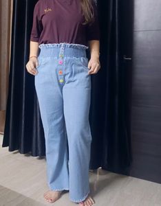 Stretchable High Waist Denim Bell Bottom Jea