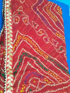 Beautiful Red Chunri Saree With Gottapatti Border