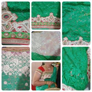 Saree Green N Creme Colour Net